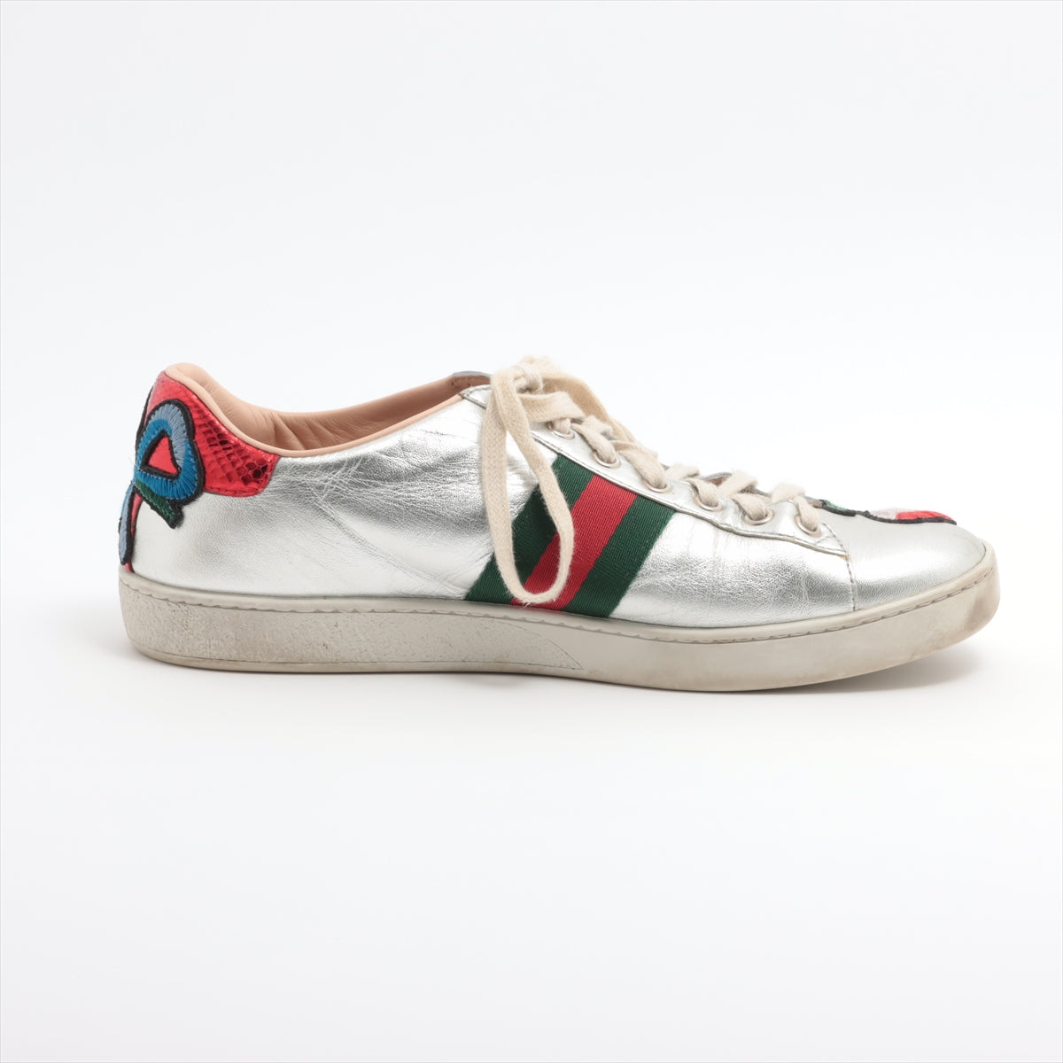 Gucci Ace Leather Trainers 38 1/2 Silver 431917