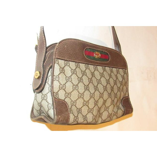 Gucci Gg Web Brown And Large G Logo Print Coated Canvas