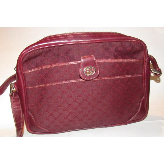 Gucci Gg Burgundy Small G Logo Canvas And Burgundy Leather