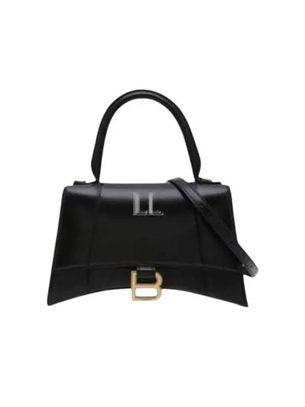 Luxury Balenciaga Trending 2025 Hourglass Small Tote Bag in Shiny Box Calfskin Black