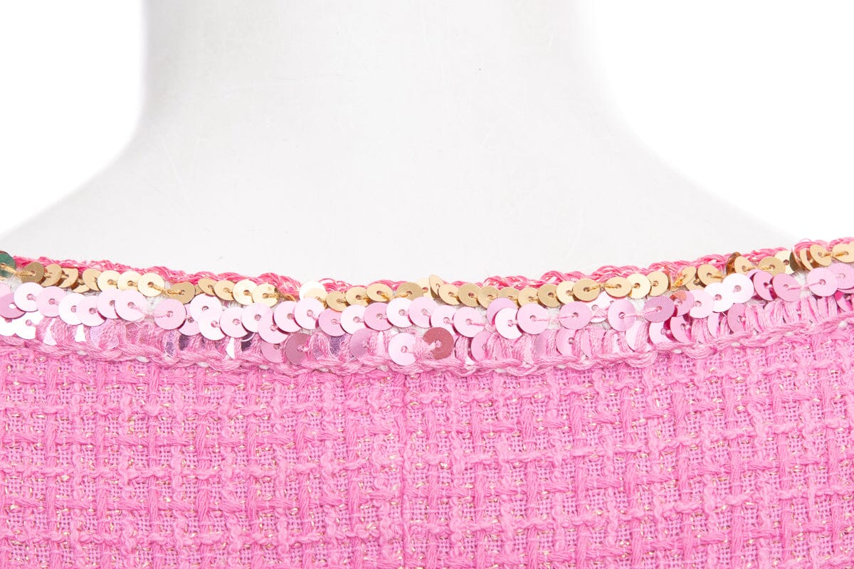 Chanel 2022 Tweed Pink Mini Dress SZ 36