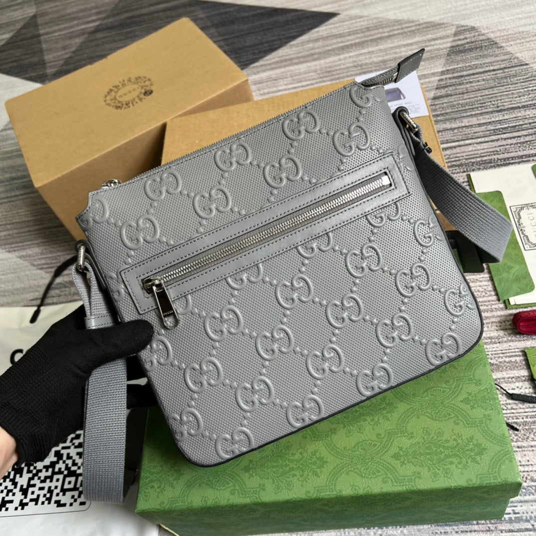 gg Embossed Bag Grey gg Embossed For Men 10in/26cm gg 406410 1W3CN 1275