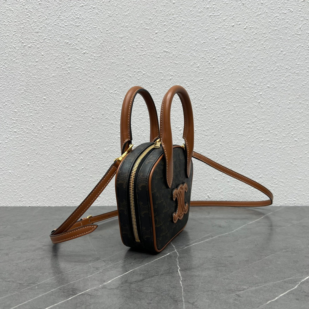 Top Quality Mini Bowling Bag In Triomphe Canvas Tan For Women 8in/20cm 110462EKX.04LU
