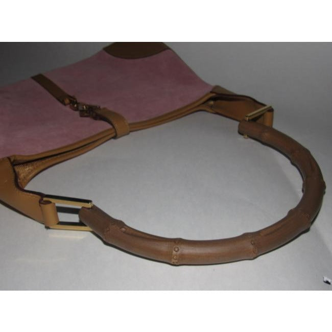 - Gucci Jackie Pink Suede And Camel Leather With A Bamboo Handle Hobo Bag