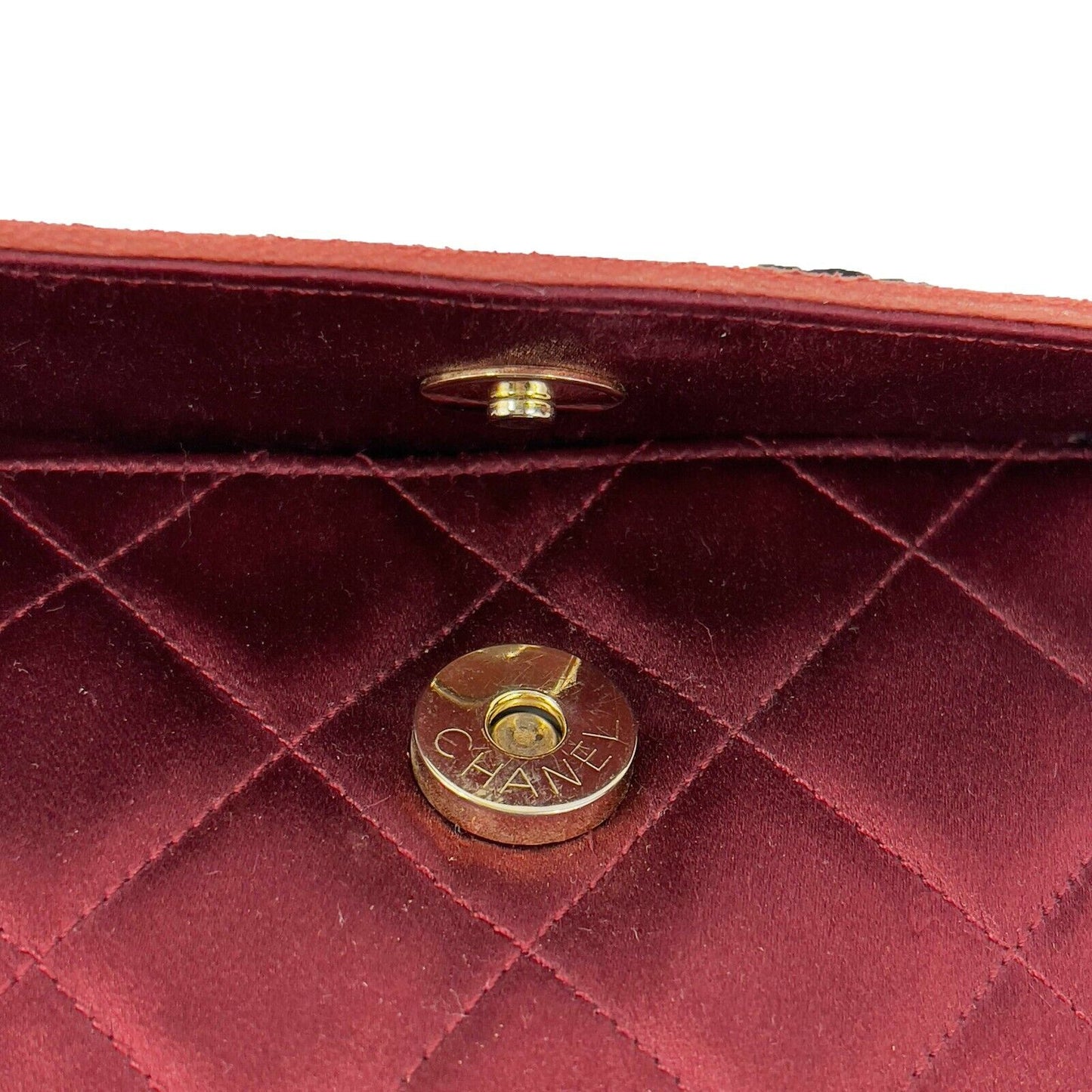CHANEL - Mini Satin Quilted Rope Shoulder Crossbody - Burgundy / Black