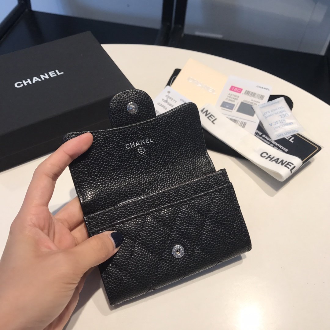 CHL Classic Card Holder Silver Hardware Black For Women Wallet 4.5in/11.5cm