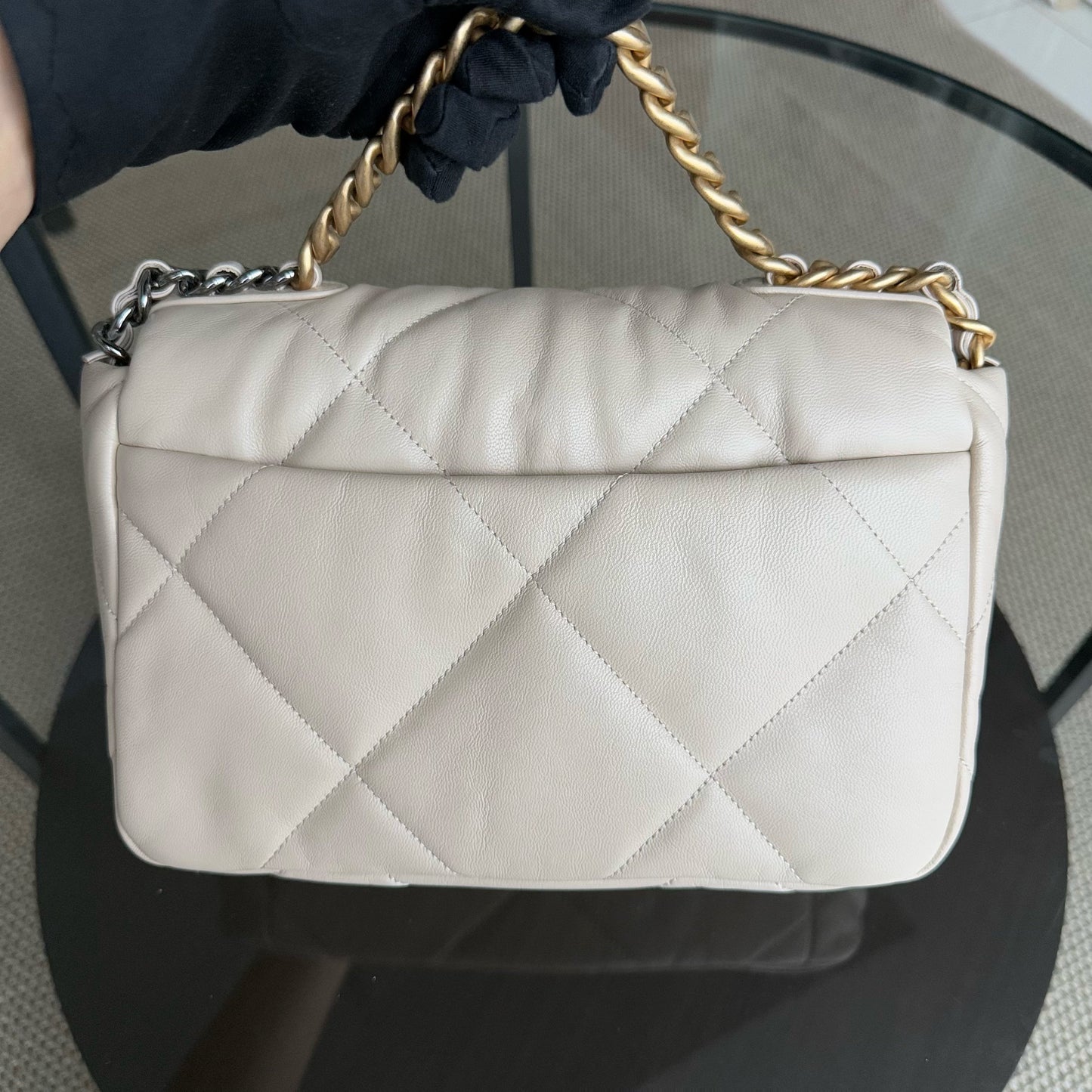 Chanel 19 Bag Small- C19 Quilted Goatskin Light Beige Cream Two-tone Hardware Series 30