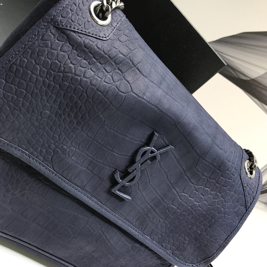 YSSL Niki Medium Chain Bag In-Embossed Navy For Women 11in/28cm YSL