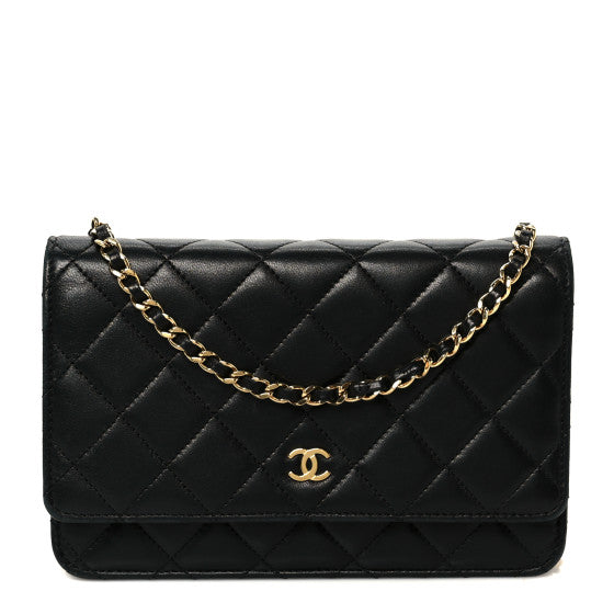 Chanel Lambskin Quilted Wallet On Chain WOC Black
