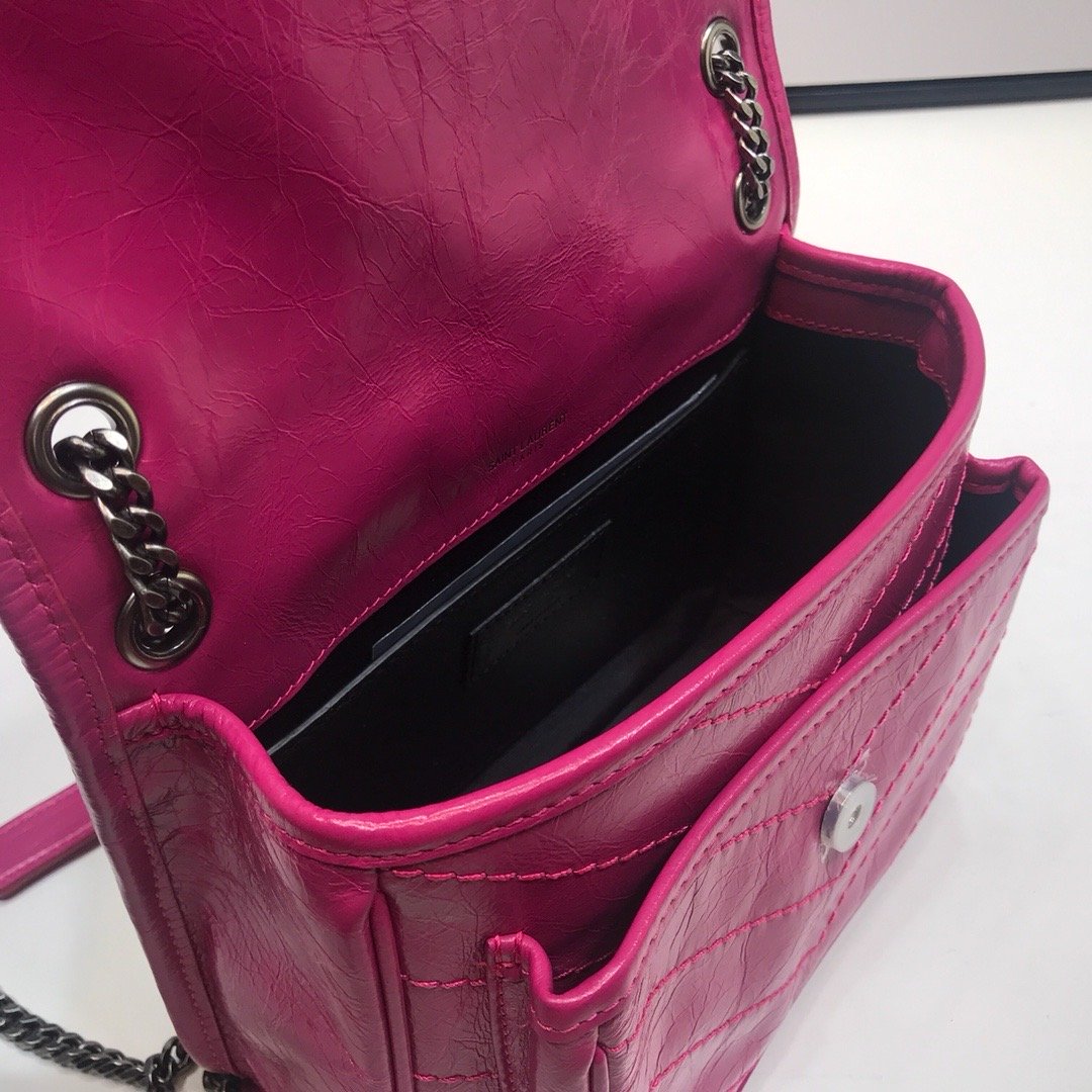 YSSL Niki Baby Chain Bag In Crinkled Dark Pink For Women 8in/21cm YSL