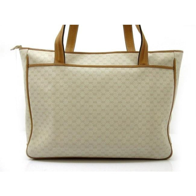 Gucci Ivory Coated Canvas With Camel Small G Logo Print And Camel Leather