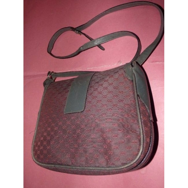 Gucci Grey Leather And Canvas With Pinkish Red Small G Logo
