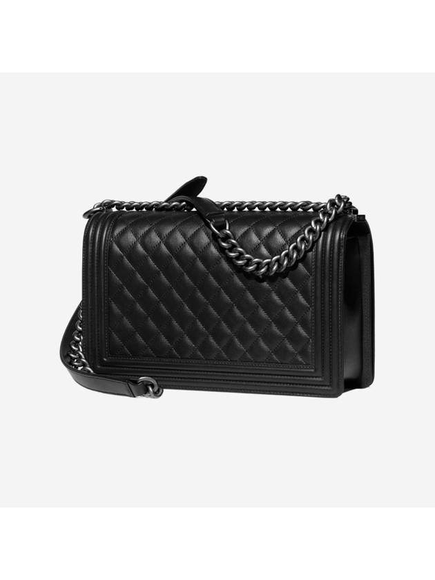 Boy Large Ruthenium Finish Metal Calfskin Shoulder Bag Black Chanel