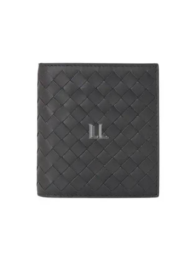 Luxury Bottega Veneta Intrecciato Leather Half Wallet Dark Grey