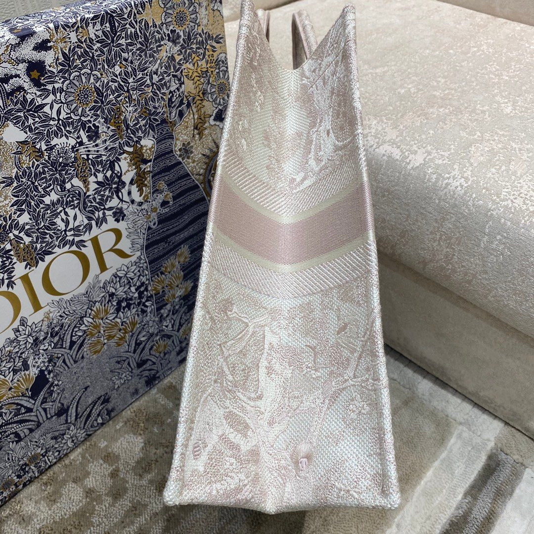 Top Quality Large Book Tote Pink Toile de Jouy Embroidery, Light Pink, For Women Womens Handbags, 42cm CD M1286ZTDT_M956