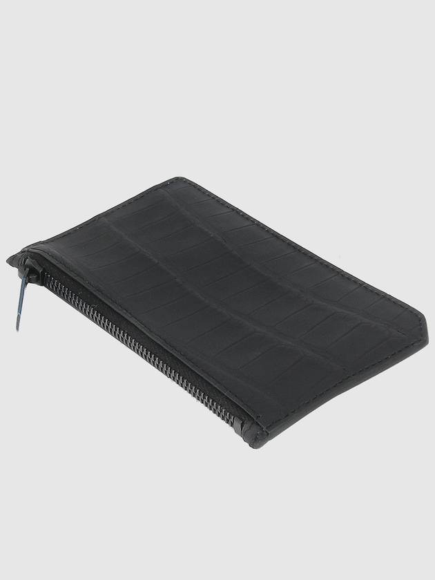 Luxury Saint Laurent Trending 2025 Real Crocodile Leather Card Wallet Black