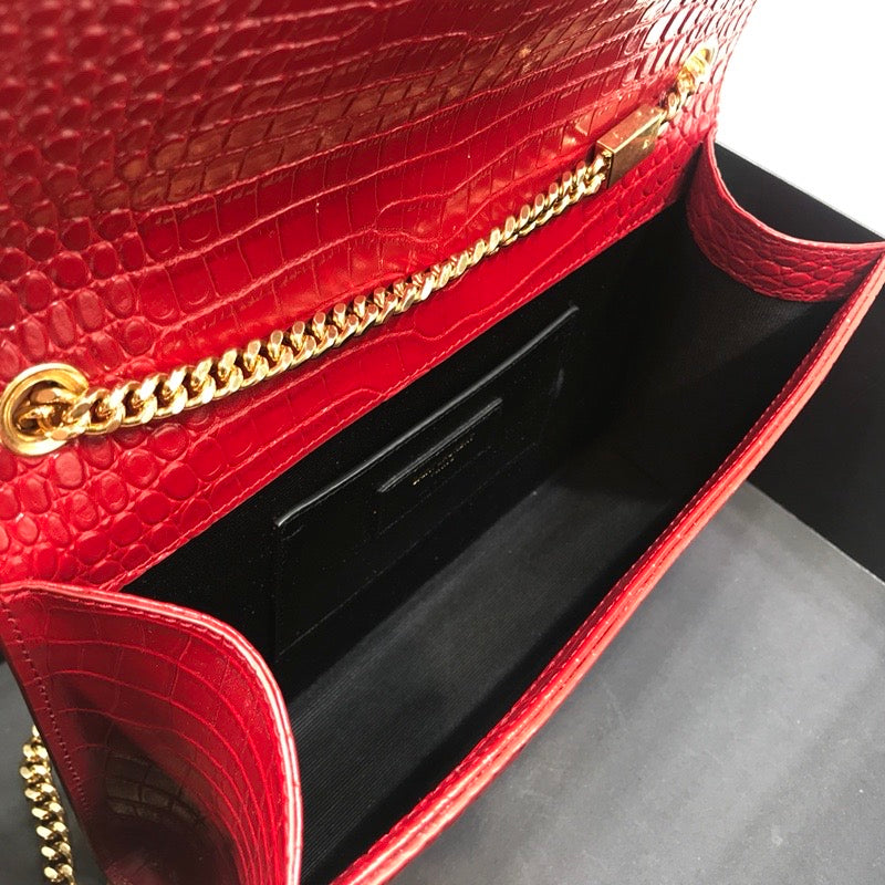 YSSL Kate Medium Chain Bag With Tassel In Embossed Crocodile Red For Women 9in/24cm YSL