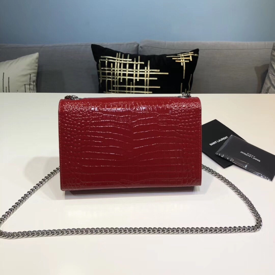Top Quality Kate Small Chain Bag With Tassel In Embossed Burgundy For Women 7.8in/20cm YSL