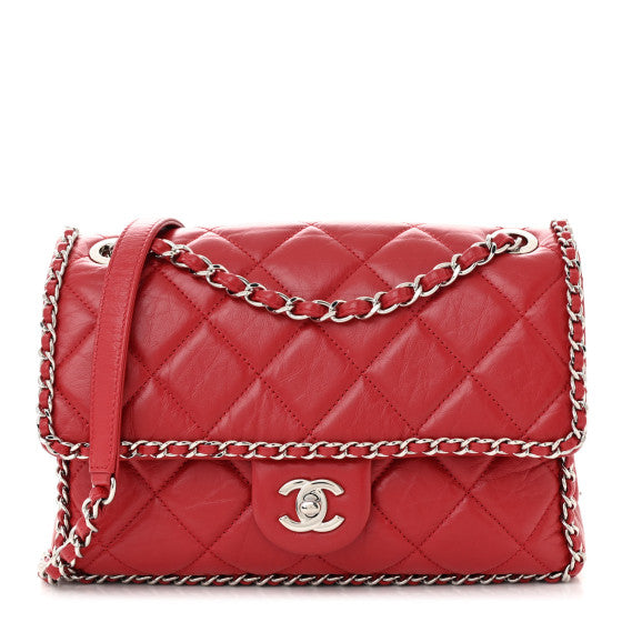 Chanel Crumpled Calfskin Medium Chain All Over Flap Red