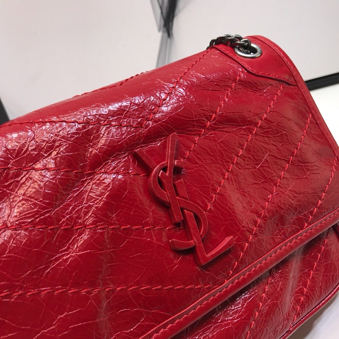 YSSL Niki Baby Chain Bag In Crinkled Red For Women 8in/21cm YSL