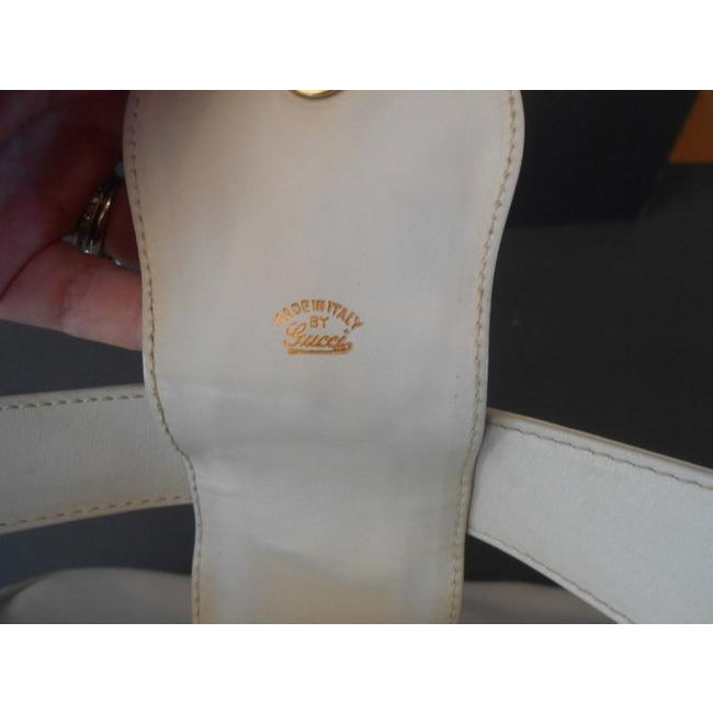 Gucci White Leather With Red And Blue Striped Accent And Large Gold G