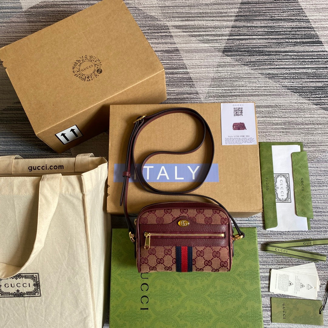 gg Ophidia Mini gg Bag Beige And Burgundy gg Supreme Canvas For Women 7in/17.5cm gg 517350-9Y9MS-9864