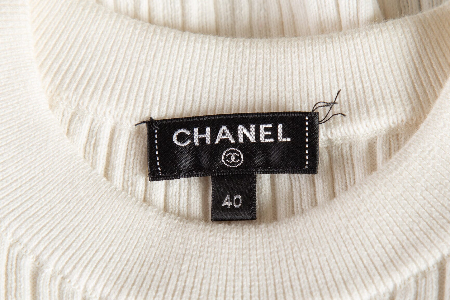 Chanel White "Chanel" Logo Short Sleeve Top SZ 40