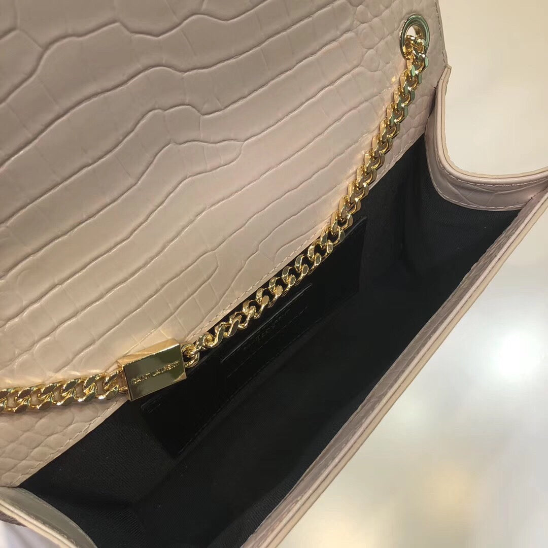 Top Quality Kate Small Chain Bag With Tassel In Embossed Beige For Women 7.8in/20cm YSL