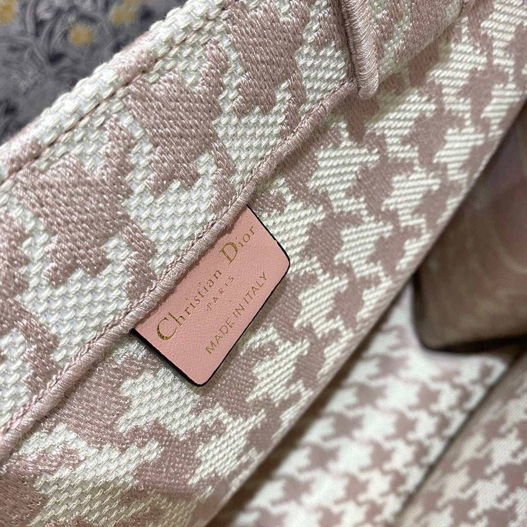 Top Quality Large Book Tote Pale Pink Houndstooth Embroidery, Pink, For Women Womens Handbags, Shoulder Bags, 42cm CD