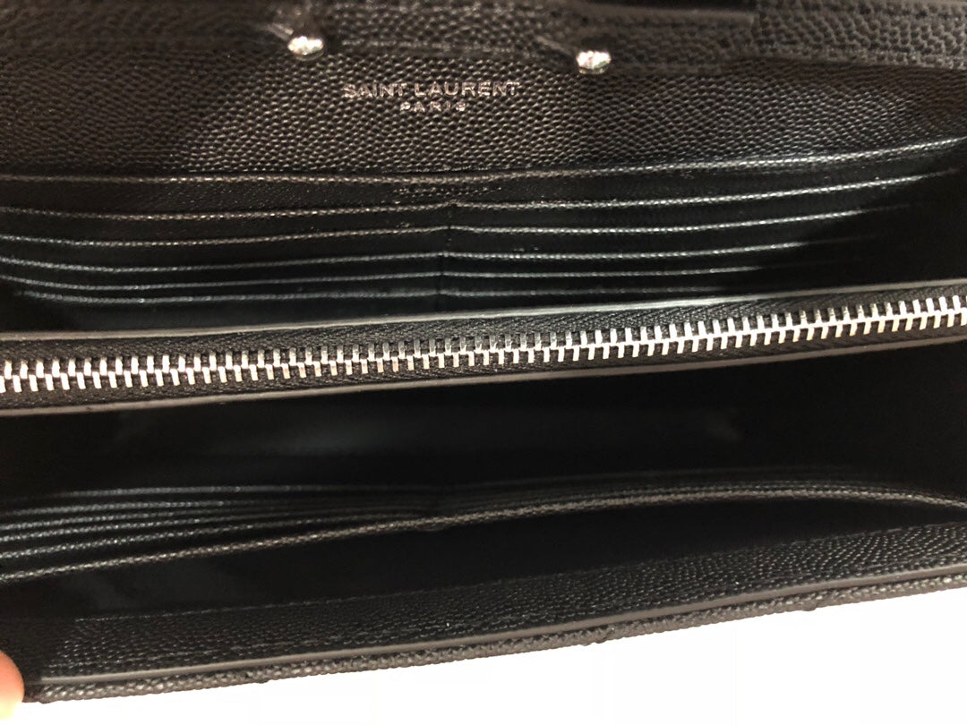 Top Quality Cassandre Matelassé Chain Wallet In Grain De Poudre Embossed Black For Women 8.8in/23cm YSL 377828BOW021000