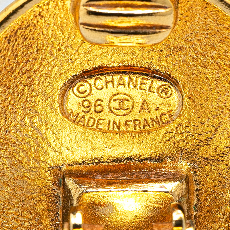 Chanel Gold Plated Coco Mark Crown Round Earrings 96A