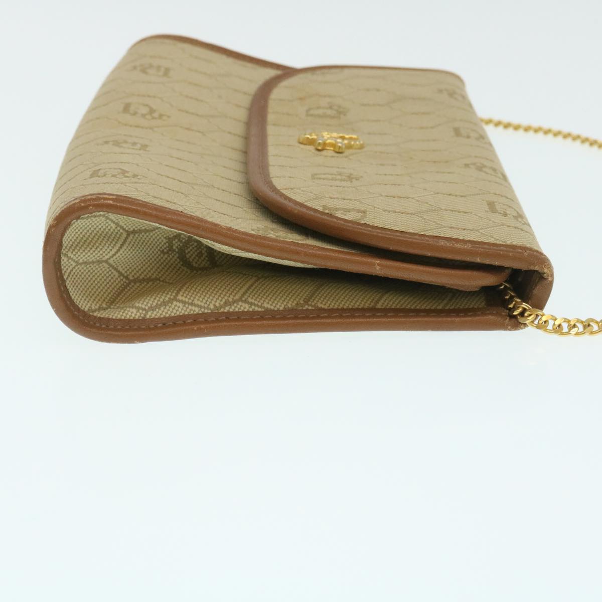 CHRISTIAN DIOR Honeycomb Chain Shoulder Bag Canvas Beige am2250g
