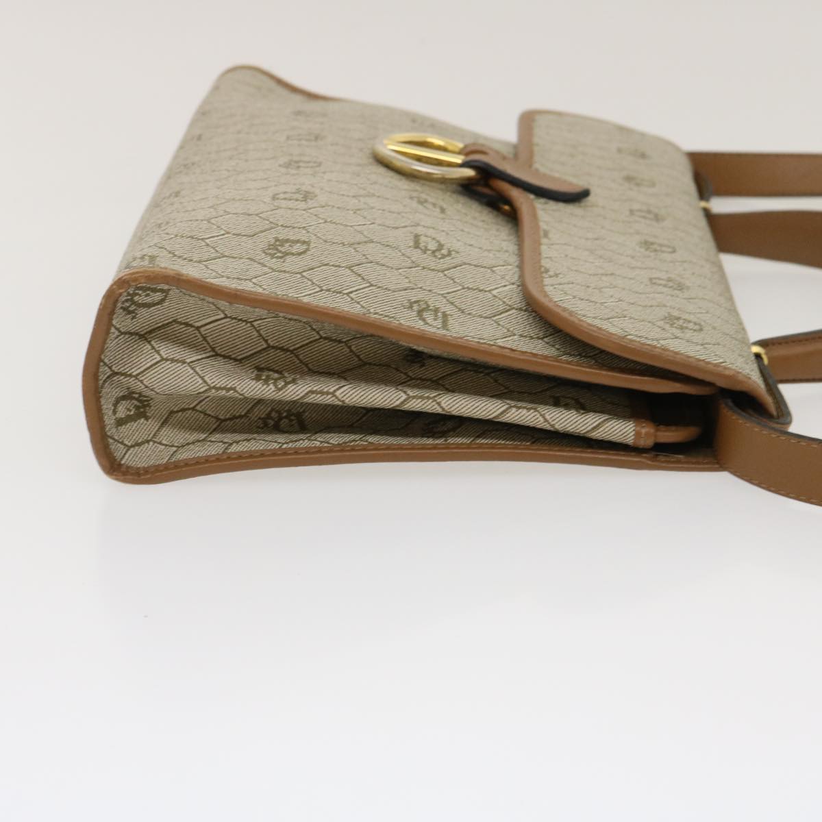 CHRISTIAN DIOR Honeycomb Canvas Hand Bag PVC Leather 2way Beige am2383g