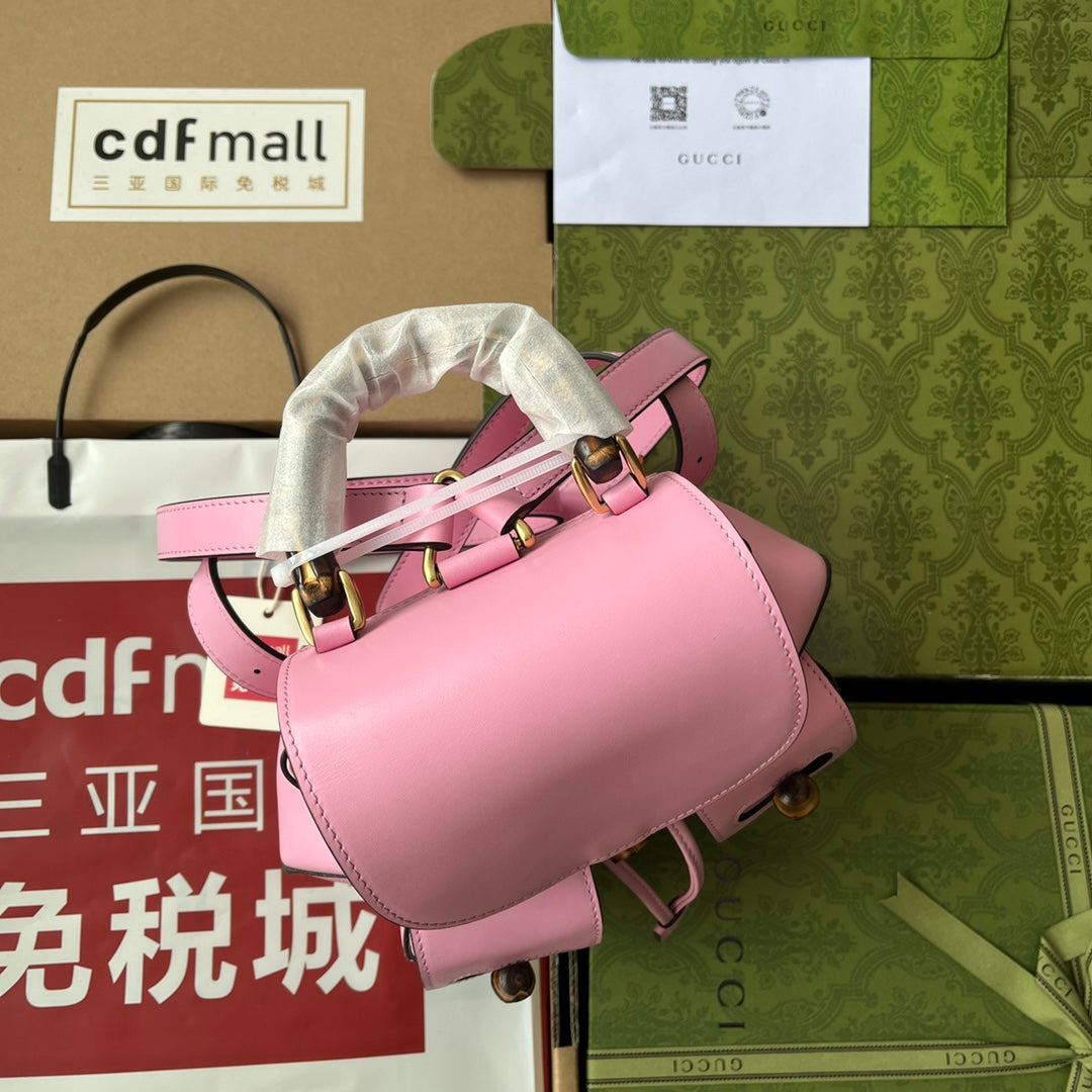 gg Bamboo Small Backpack Pink For Women, Women’s Bags 8in/22cm gg 702101 UZY0T 5814