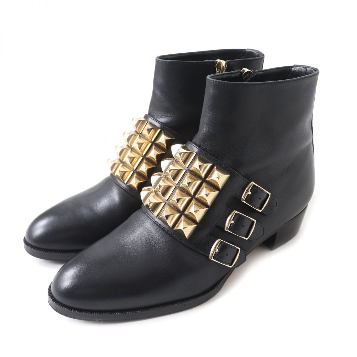 HERMES boots Main: Leather Black x Gold Metal Women 35.5 d