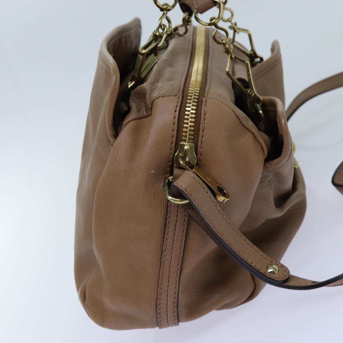Luxury CELINE Elsie Hand Bag Leather 2way Beige hk1217