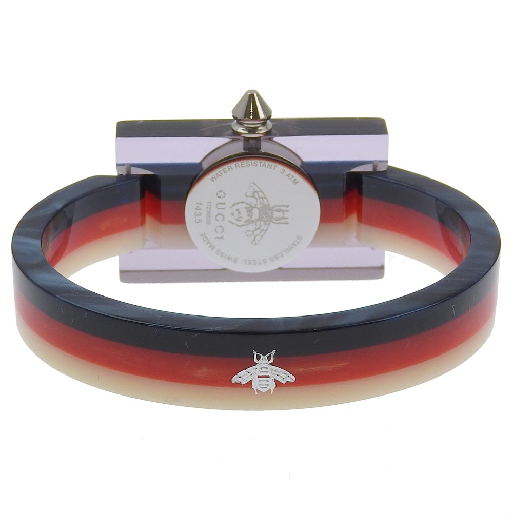 GUCCI Watches Quartz 143.5 Stainless Steel, Plastic White / red / navy Bangle watch web Silver shell dial Women