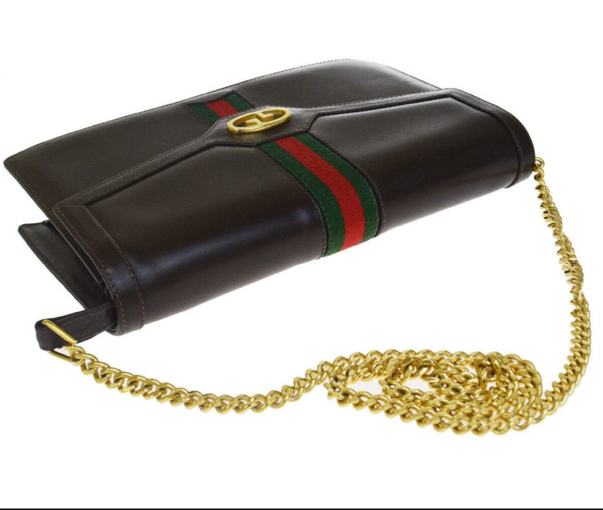 GUCCI GG WEB LEATHER CHAIN BAG