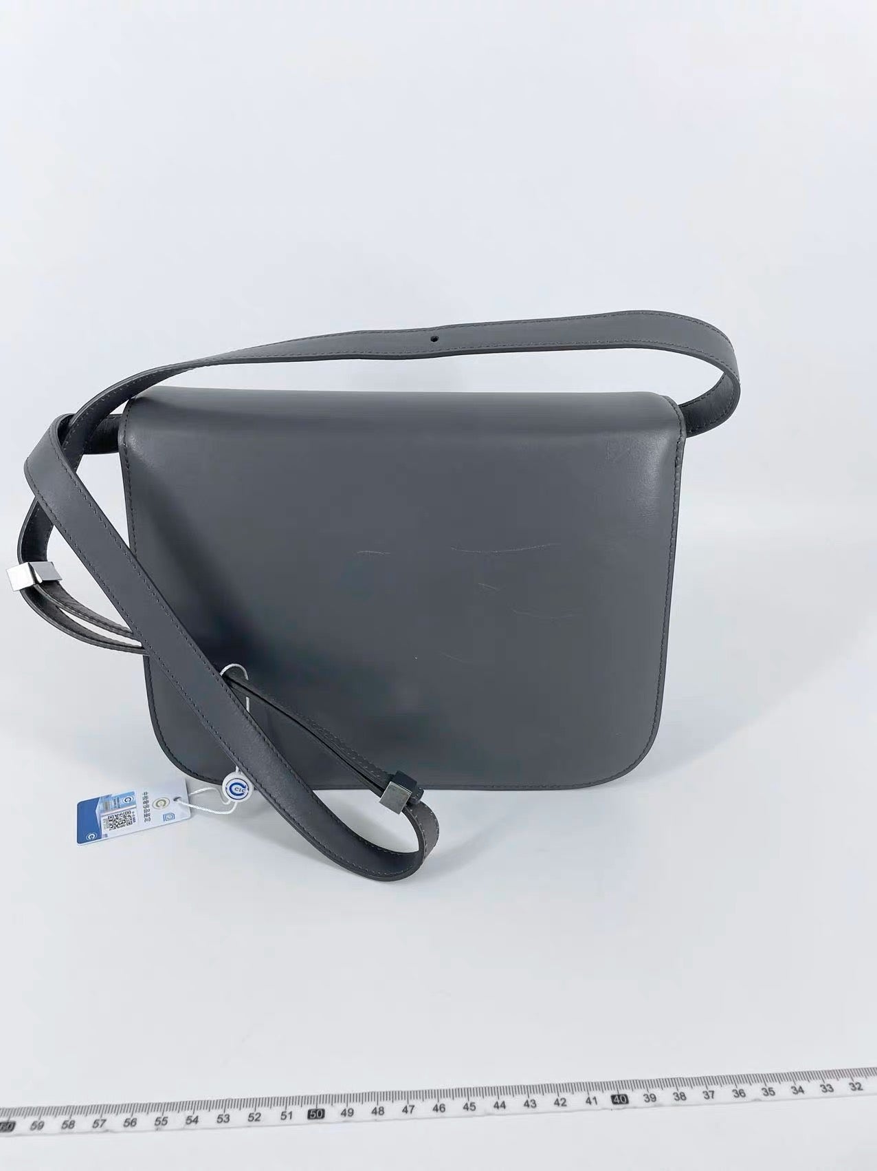 CELINE Classic Flap Grey Box Leather crossbody bag gold hardware and adjustable strap