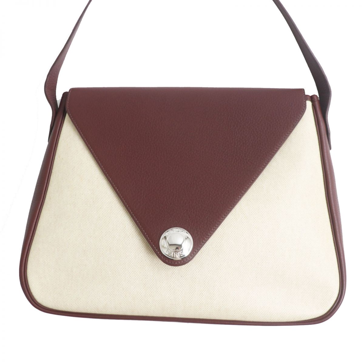 HERMES Shoulder Bag Main: Buffle, Main: Toile H Rouge Ash x Silver Metal Women d