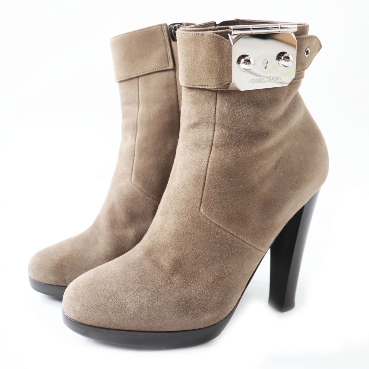 HERMES boots Main: Suede leather Mocha type x Silver Metal Women 37.5 d