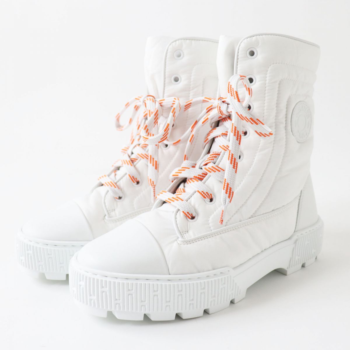 HERMES boots Main: Parachute fabric, Main: Calf leather Whitex orange Women 38 d