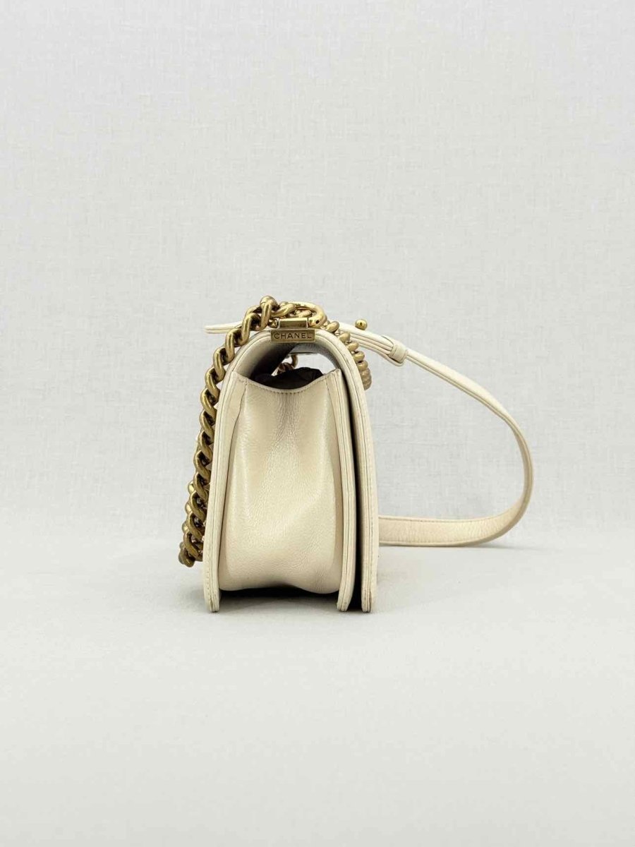 CHANEL Boy Beige Quilted Shoulder Bag