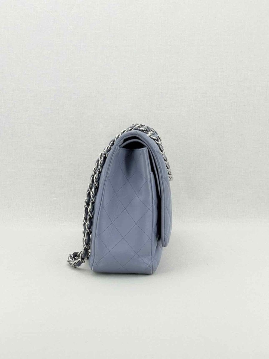 CHANEL Classic Double Flap Grey Quilted Shoulder Bag