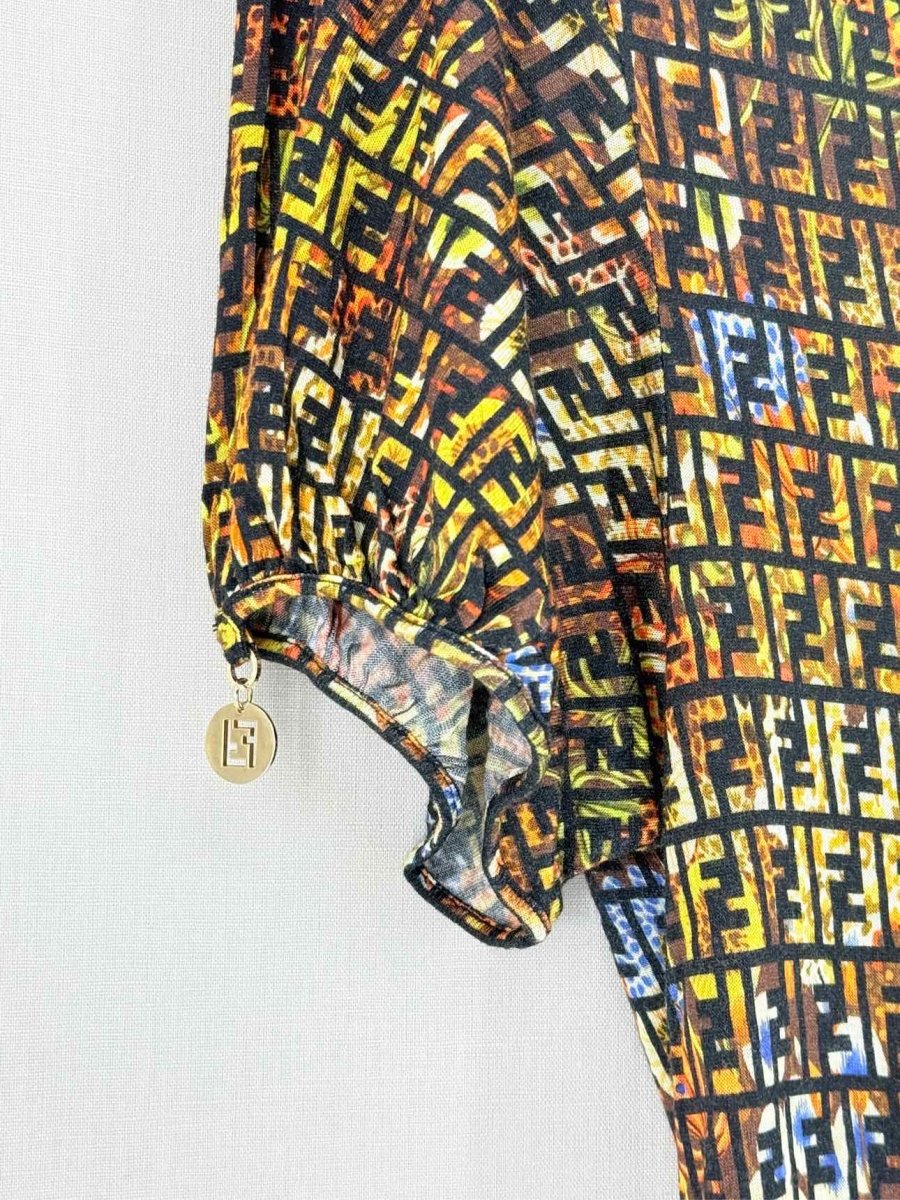 FENDI Brown Multicolor FF Motif Size US 6 Short Dress
