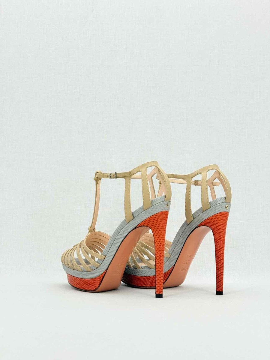 FENDI Nude, Grey & Orange Size EU 38.5 Heeled Sandals