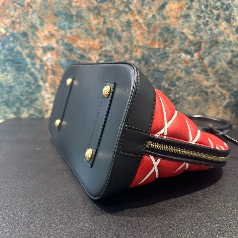 Louis Vuitton Alma Red Black Leather Quilted HandBag 31.5x23x15cm