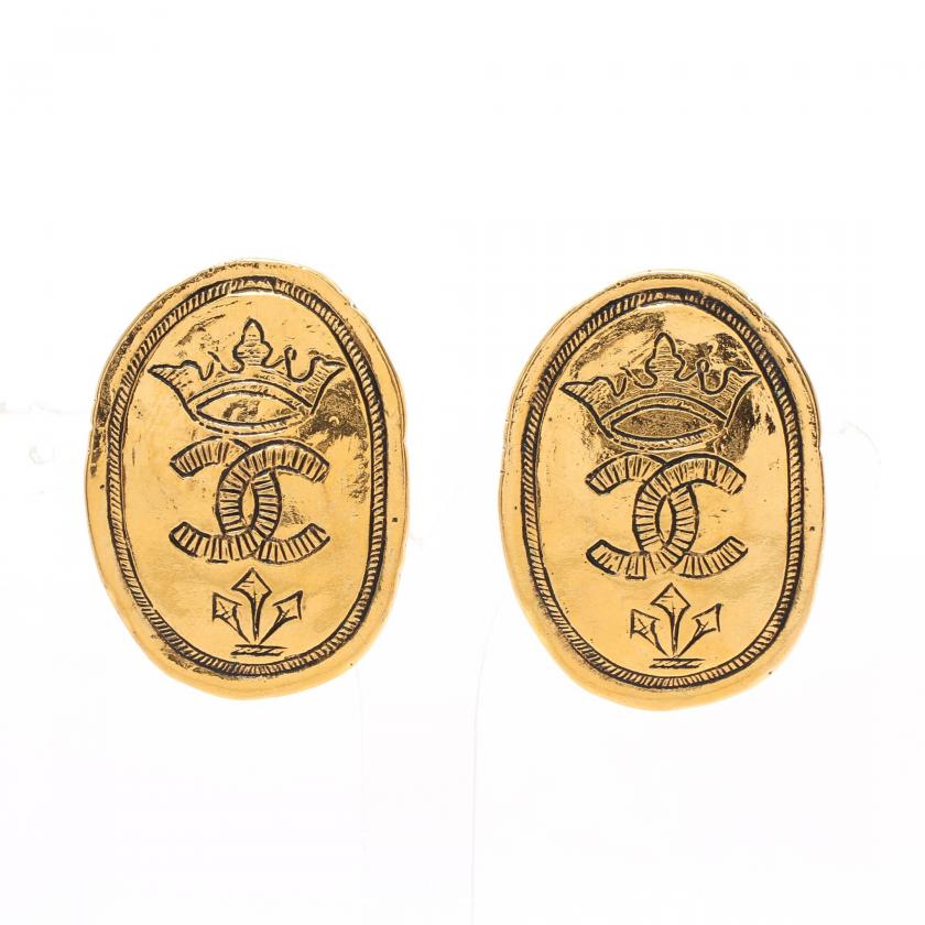 Chanel Coco Mark Crown Earrings GP Gold 26 897789 - Condition B