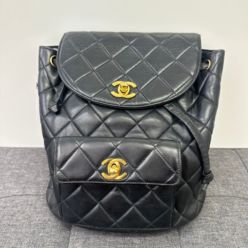 Chanel Black Lambskin Double Turn-Lock Backpack Medium