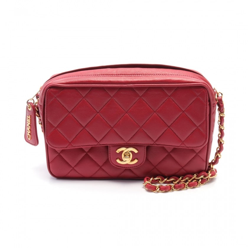 Chanel Lambskin Chain Camera Bag in Red Leather - A Rank, Type: Shoulder Bag